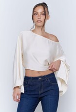Satin Wide Kimono Sleeve Cropped Top