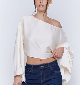 Satin Wide Kimono Sleeve Cropped Top
