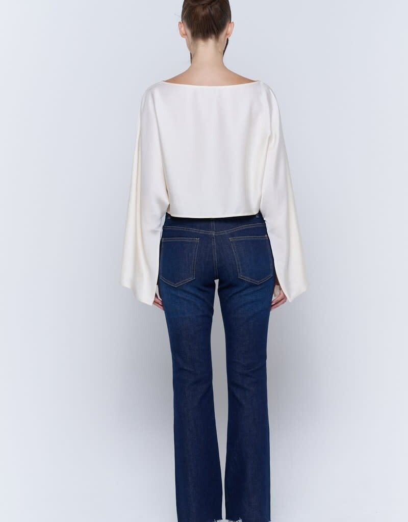 Satin Wide Kimono Sleeve Cropped Top