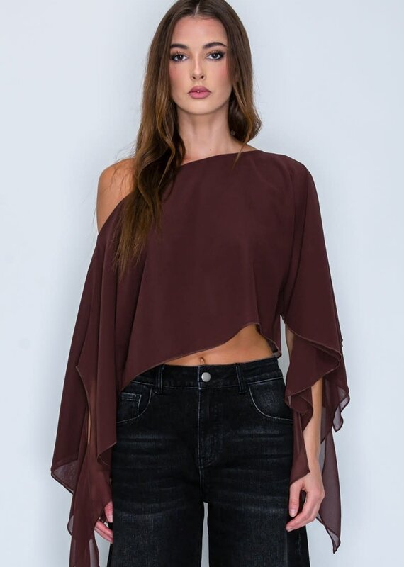 Shea Sheer One Shoulder Drape Crop Top
