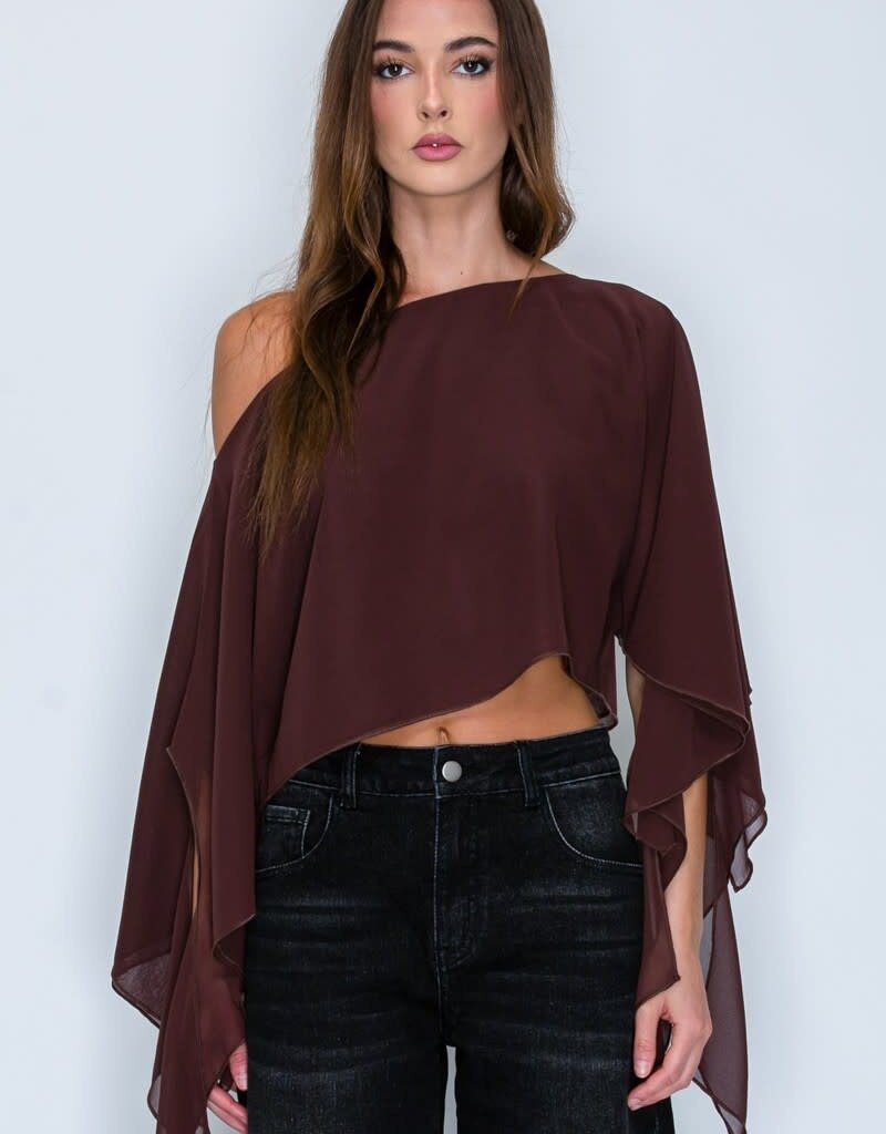 Shea Sheer One Shoulder Drape Crop Top