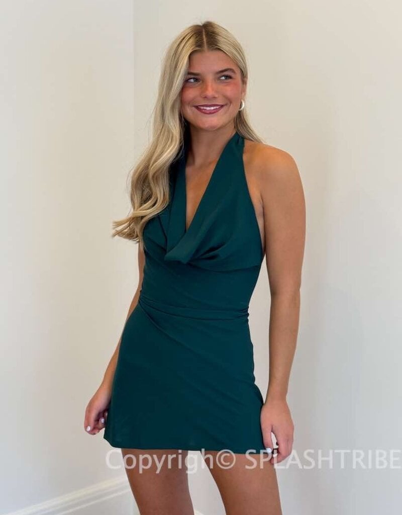 Lucy In The Sky Cowl Neck Halter Mini Dress