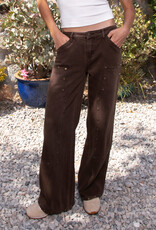 Denim Twill Mid Rise Studded Carpenter Pants