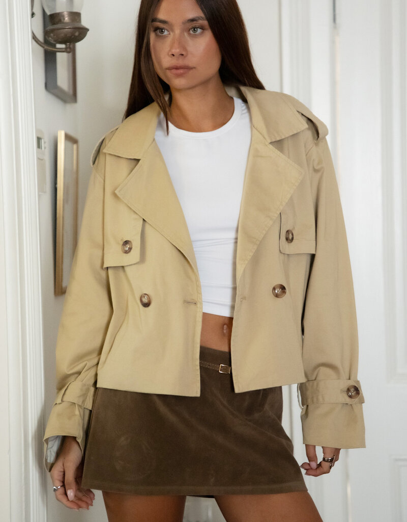 Cropped Classic Long Sleeve Trench Jacket