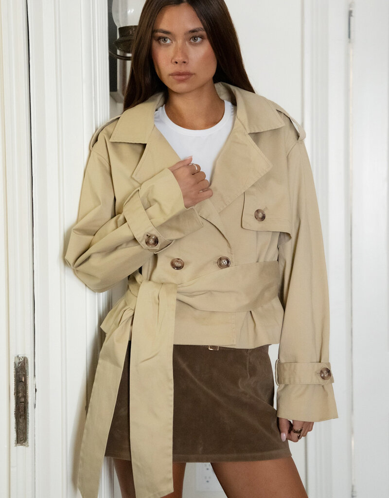 Cropped Classic Long Sleeve Trench Jacket
