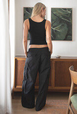 Drawstring Waist Crinkled Nylon Parachute Cargo Pants