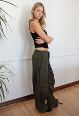 Drawstring Waist Crinkled Nylon Parachute Cargo Pants