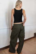 Drawstring Waist Crinkled Nylon Parachute Cargo Pants