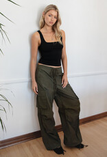 Drawstring Waist Crinkled Nylon Parachute Cargo Pants