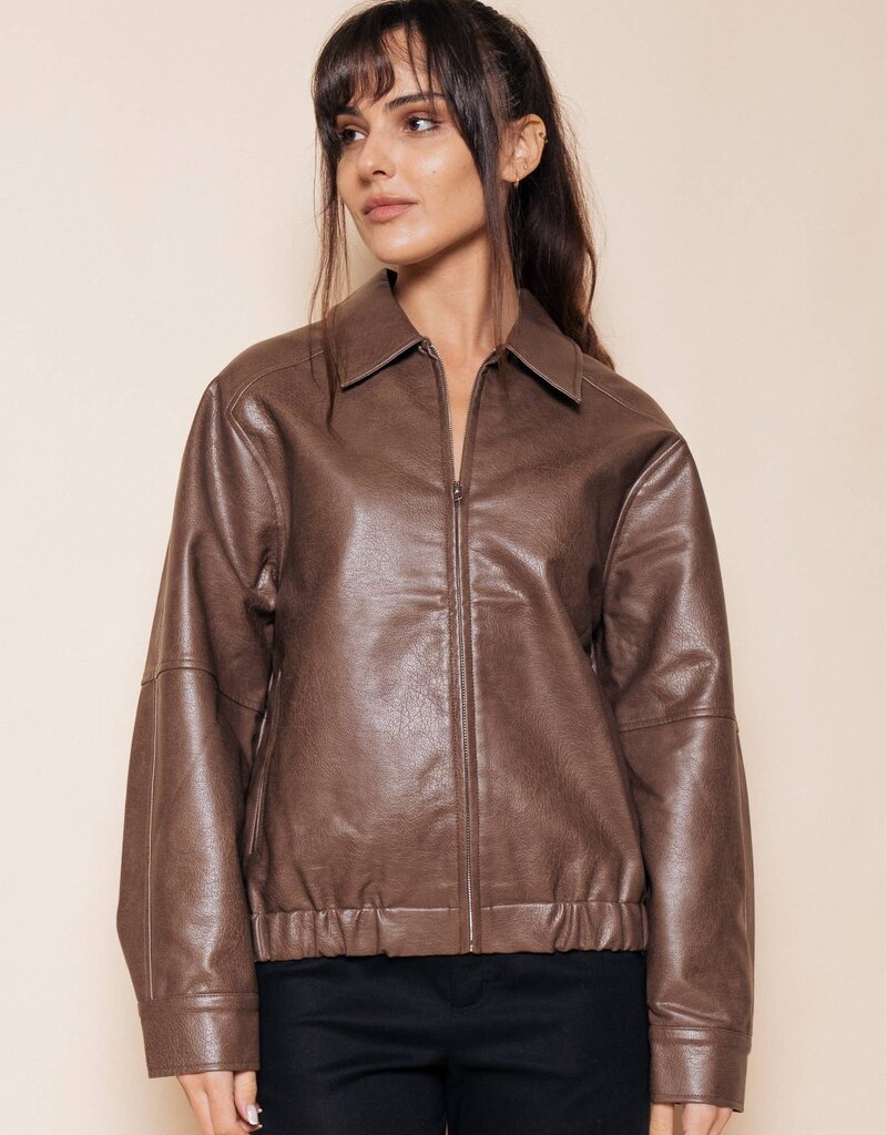 Vivian Oversized Faux Leather Bomber Jacket