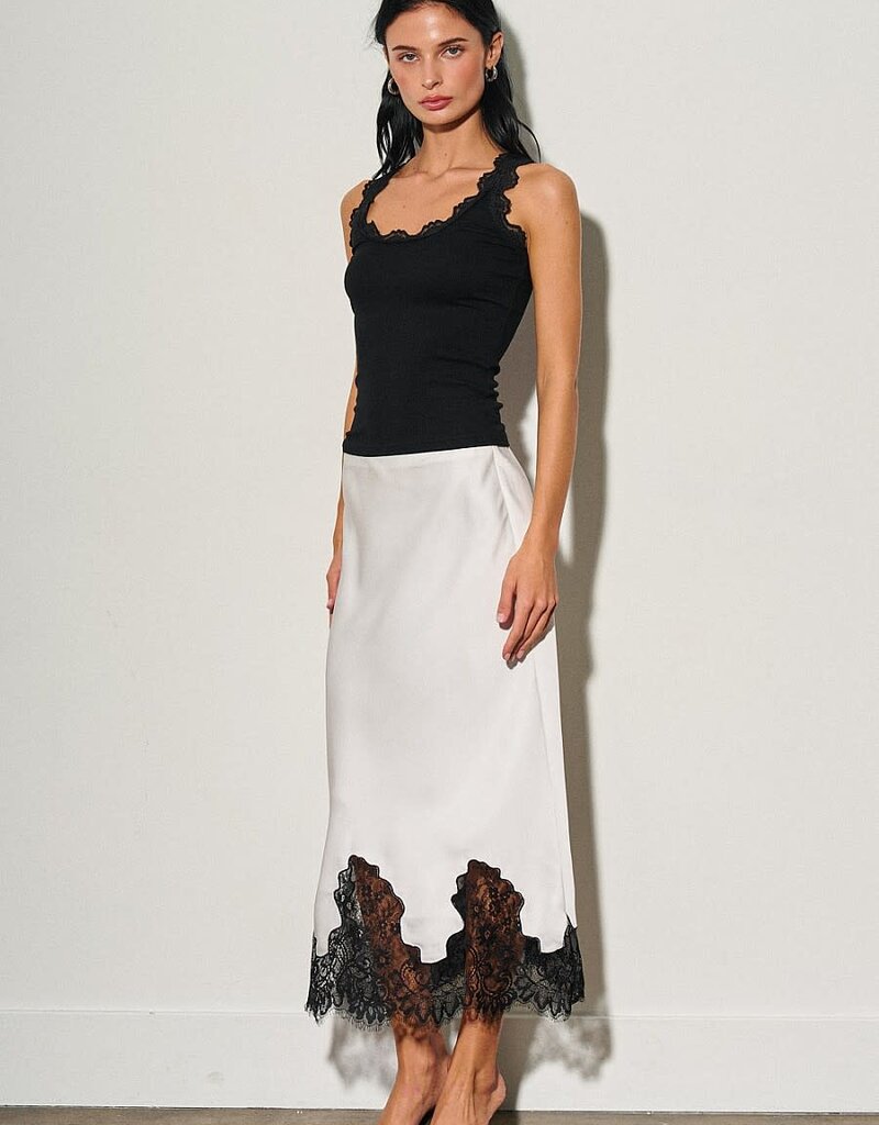 Kiara Lace Trim Midi Slip Skirt