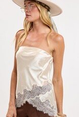 Domenica Asymmetric Scallop Lace Satin Tube Top