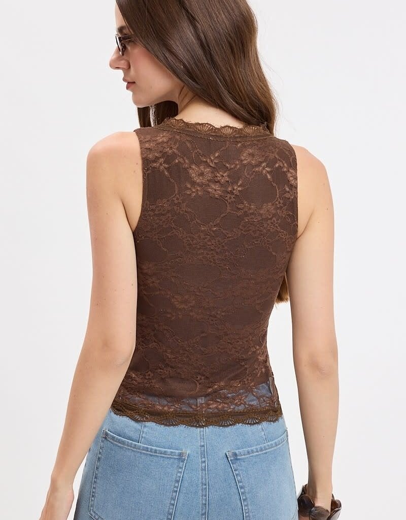 Kiera Floral Embossed Lace V Neck Tank Top