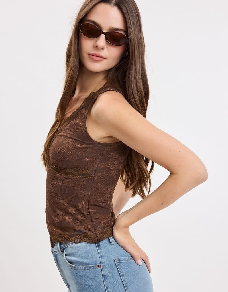 Kiera Floral Embossed Lace V Neck Tank Top