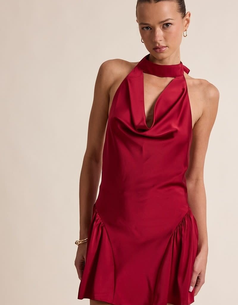 Melissa Satin Choker Cowl Neck Mini Dress