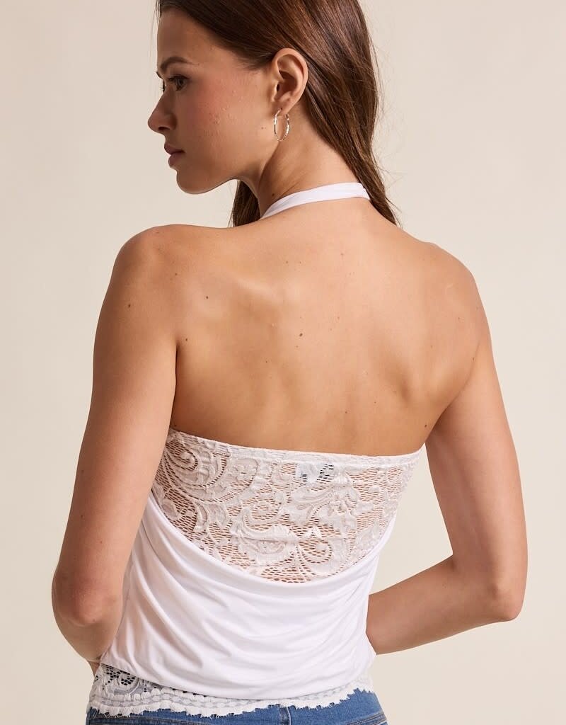 Alaina Layered Lace Halter Cowl Neck Top