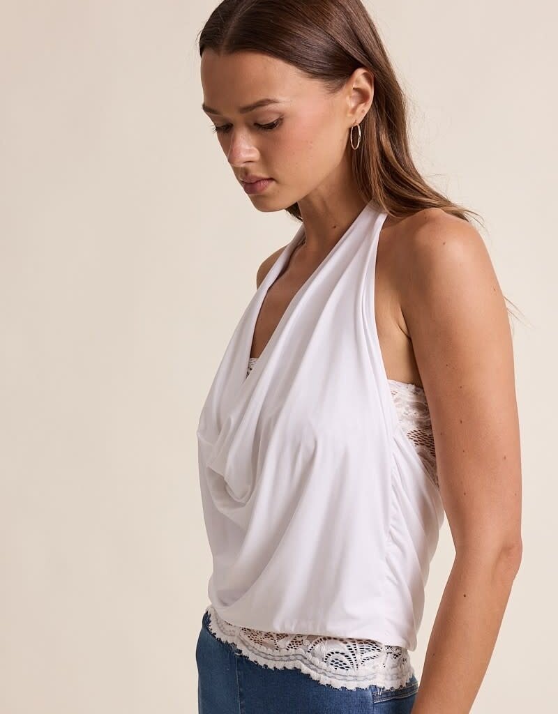 Alaina Layered Lace Halter Cowl Neck Top
