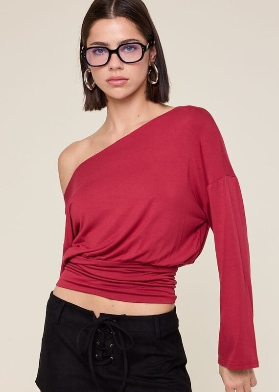 One Shoulder Fit Waist Long Sleeve Top