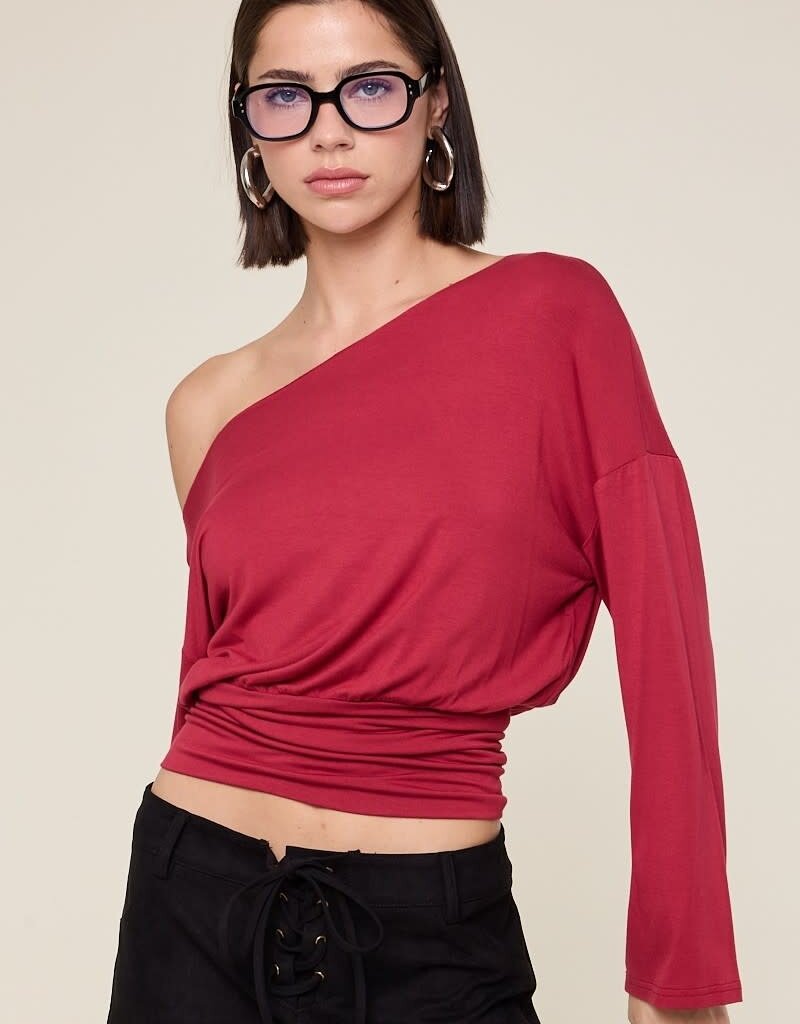 One Shoulder Fit Waist Long Sleeve Top