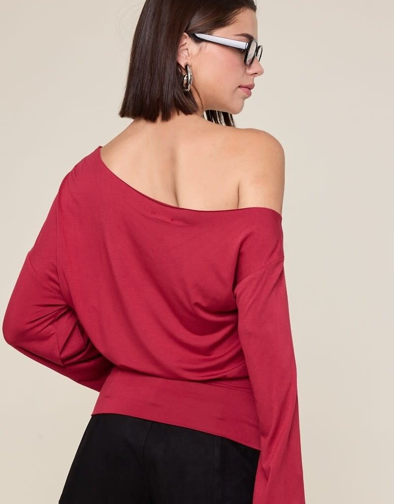 One Shoulder Fit Waist Long Sleeve Top
