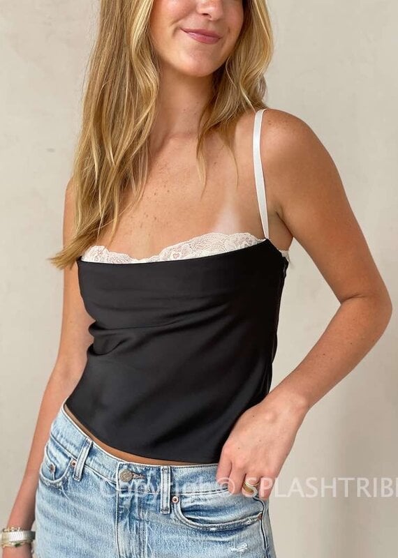 Satin Peekaboo Lace Cami Top