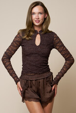 Jade Lace Keyhole Neck Long Sleeve Top