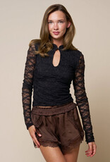 Jade Lace Keyhole Neck Long Sleeve Top