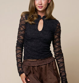 Jade Lace Keyhole Neck Long Sleeve Top