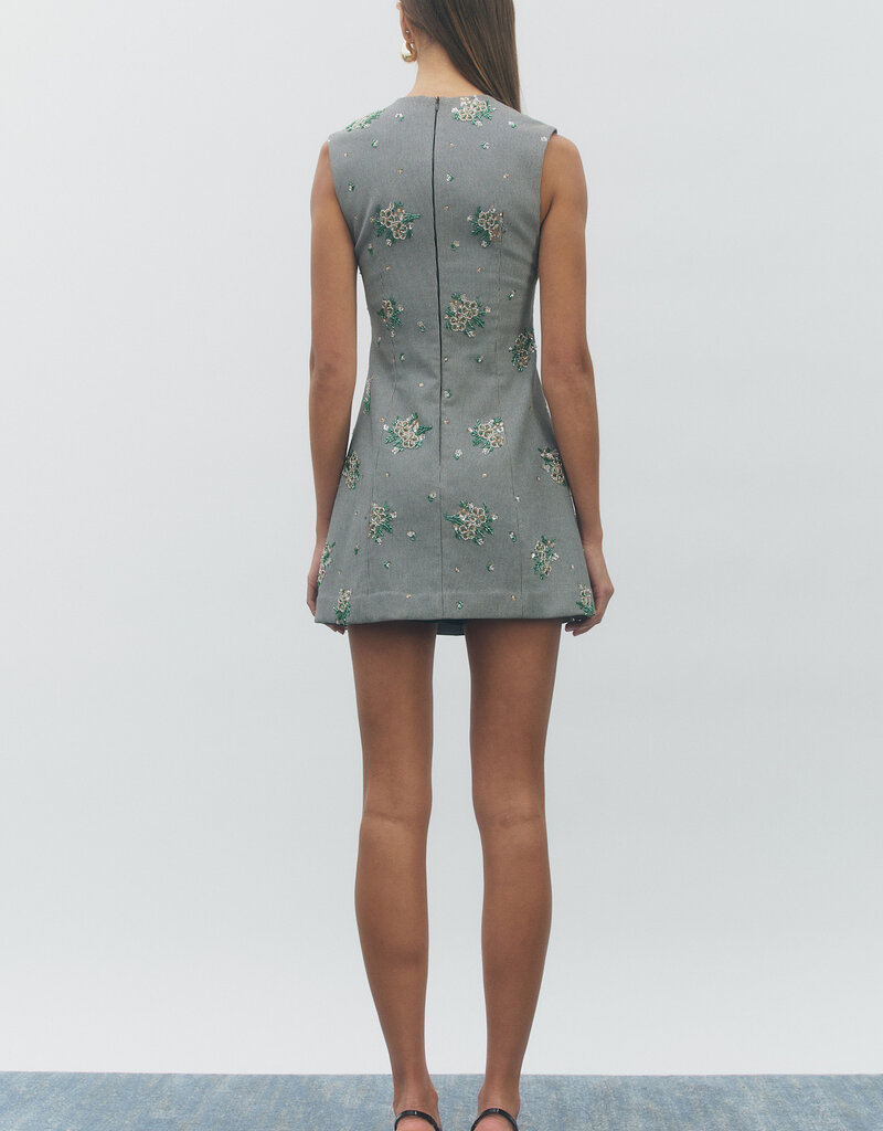 Maude Club Violette Beaded Houndstooth Drop Neck Mini Dress