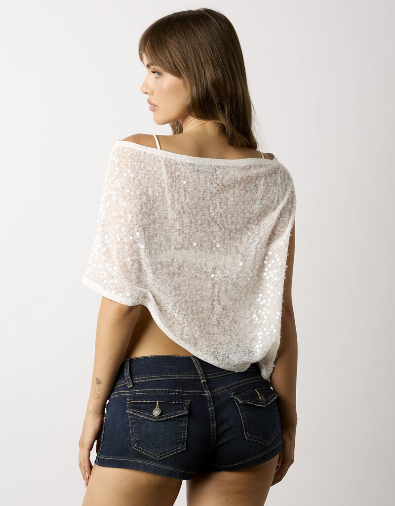 Sequin Sheer Knit Poncho Top