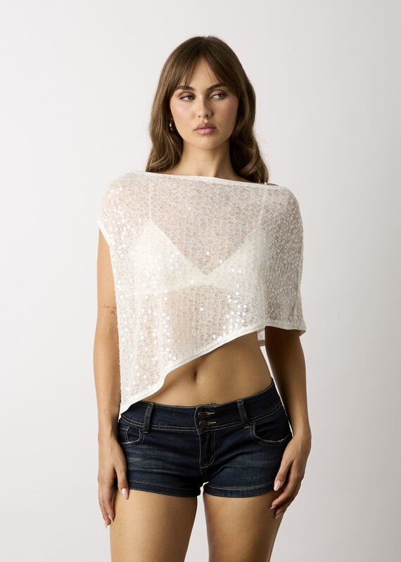 Sequin Sheer Knit Poncho Top