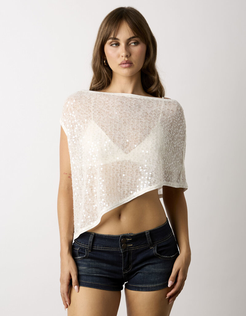 Sequin Sheer Knit Poncho Top