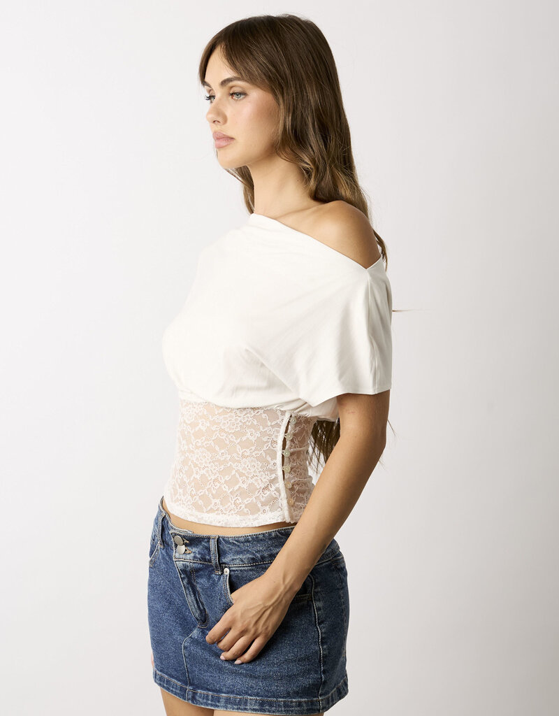 Kayla Fitted Lace Waist Off Shoulder Top