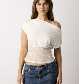 Kayla Fitted Lace Waist Off Shoulder Top
