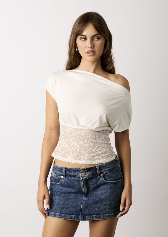 Kayla Fitted Lace Waist Off Shoulder Top