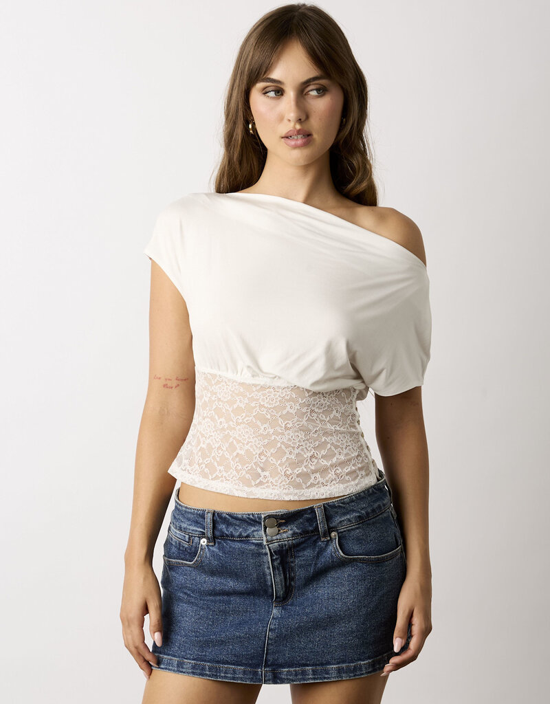 Kayla Fitted Lace Waist Off Shoulder Top