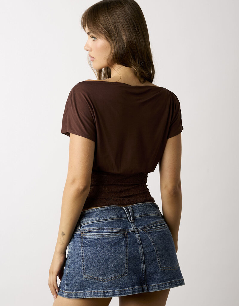 Kayla Fitted Lace Waist Off Shoulder Top