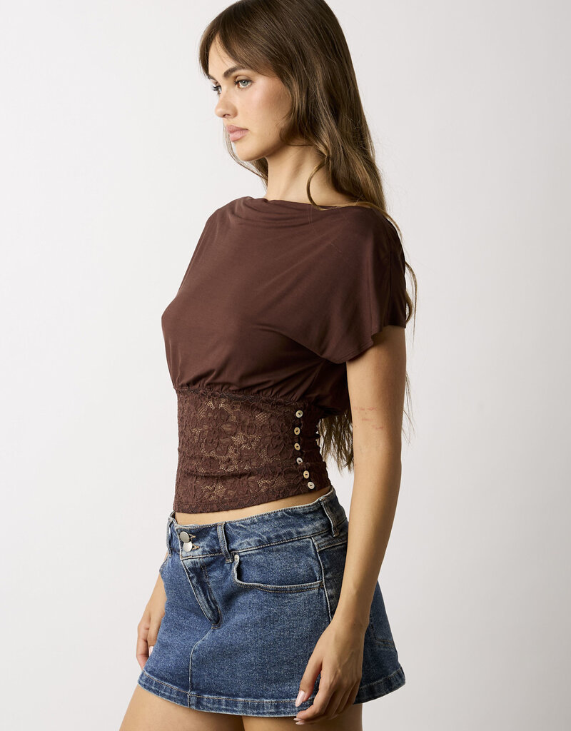 Kayla Fitted Lace Waist Off Shoulder Top