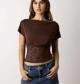 Kayla Fitted Lace Waist Off Shoulder Top