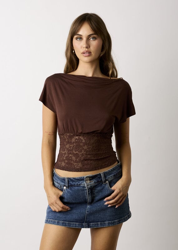 Kayla Fitted Lace Waist Off Shoulder Top