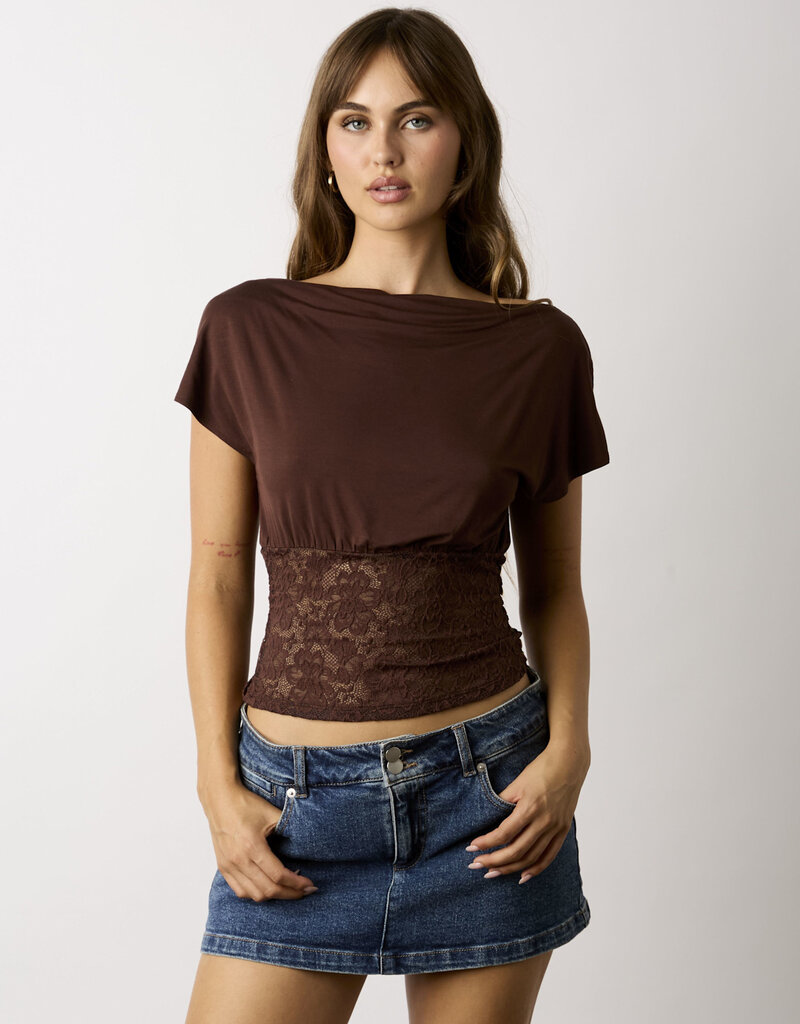 Kayla Fitted Lace Waist Off Shoulder Top