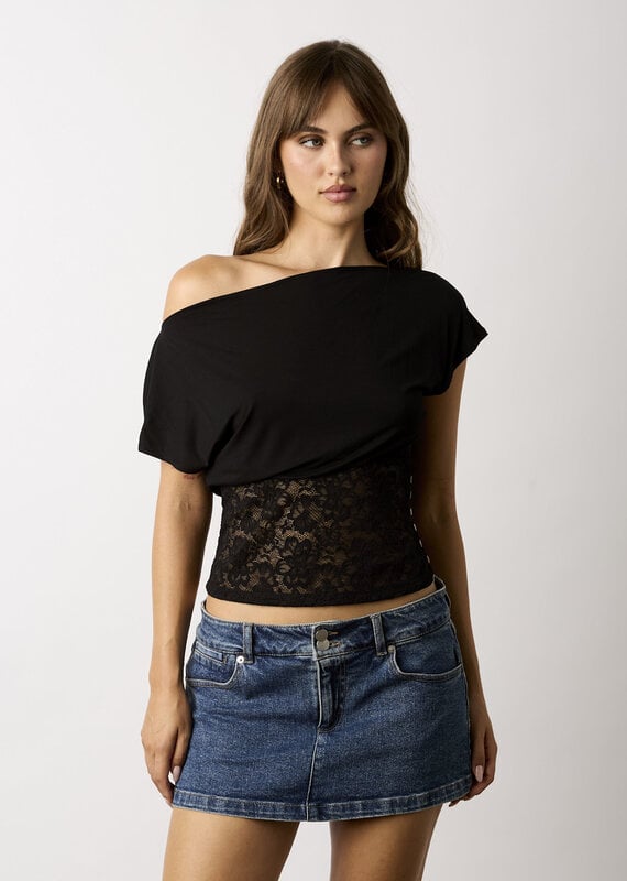 Kayla Fitted Lace Waist Off Shoulder Top