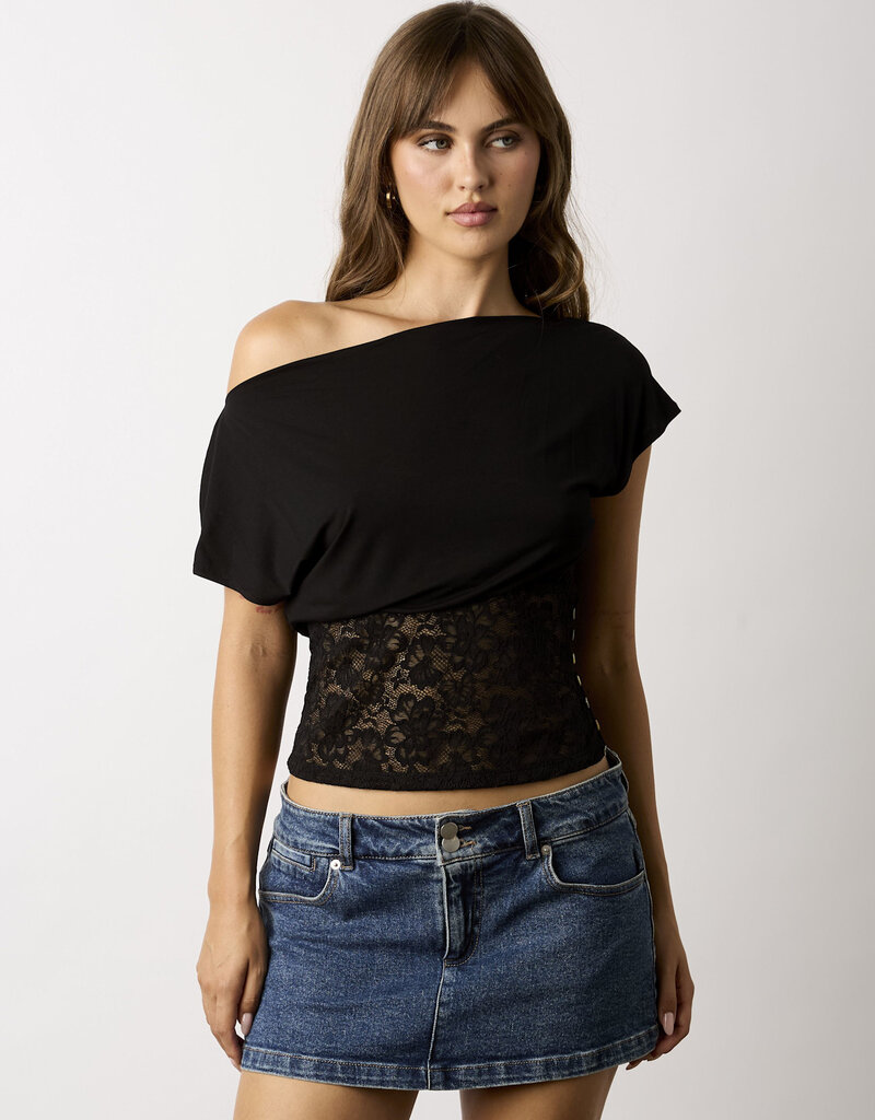 Kayla Fitted Lace Waist Off Shoulder Top
