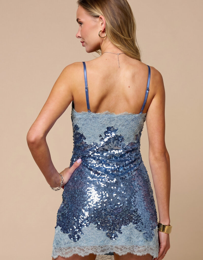 Addison Lace Detail Sequin Mini Dress