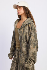 Drew High Neck Hoodie Zip Up Camo Jacket
