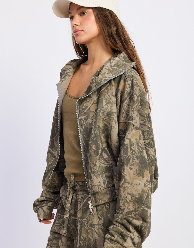 Drew High Neck Hoodie Zip Up Camo Jacket