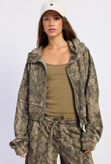 Drew High Neck Hoodie Zip Up Camo Jacket
