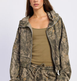 Drew High Neck Hoodie Zip Up Camo Jacket
