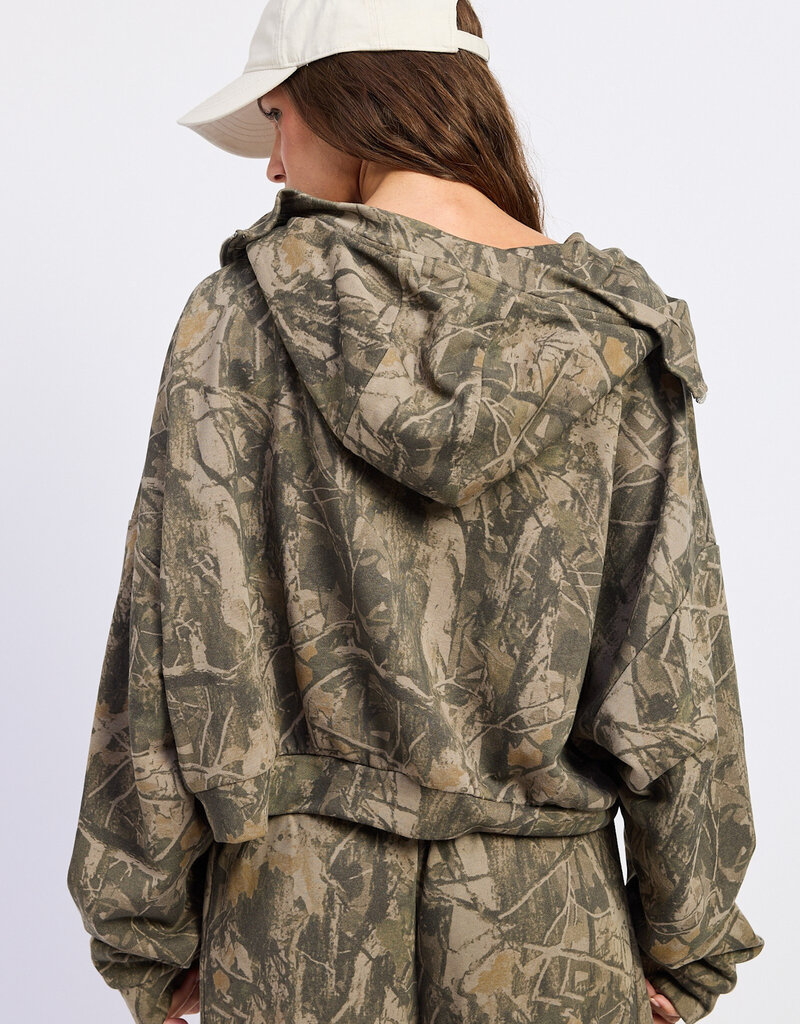 Drew High Neck Hoodie Zip Up Camo Jacket