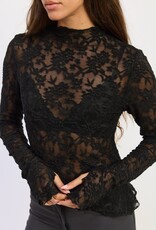 Long Sleeve Mock Neck Lace Top